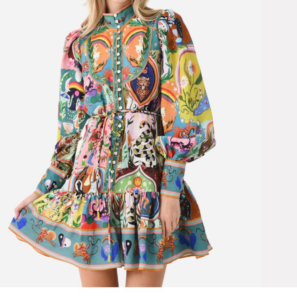 Colorful Mix Print Mini Dress Size XL